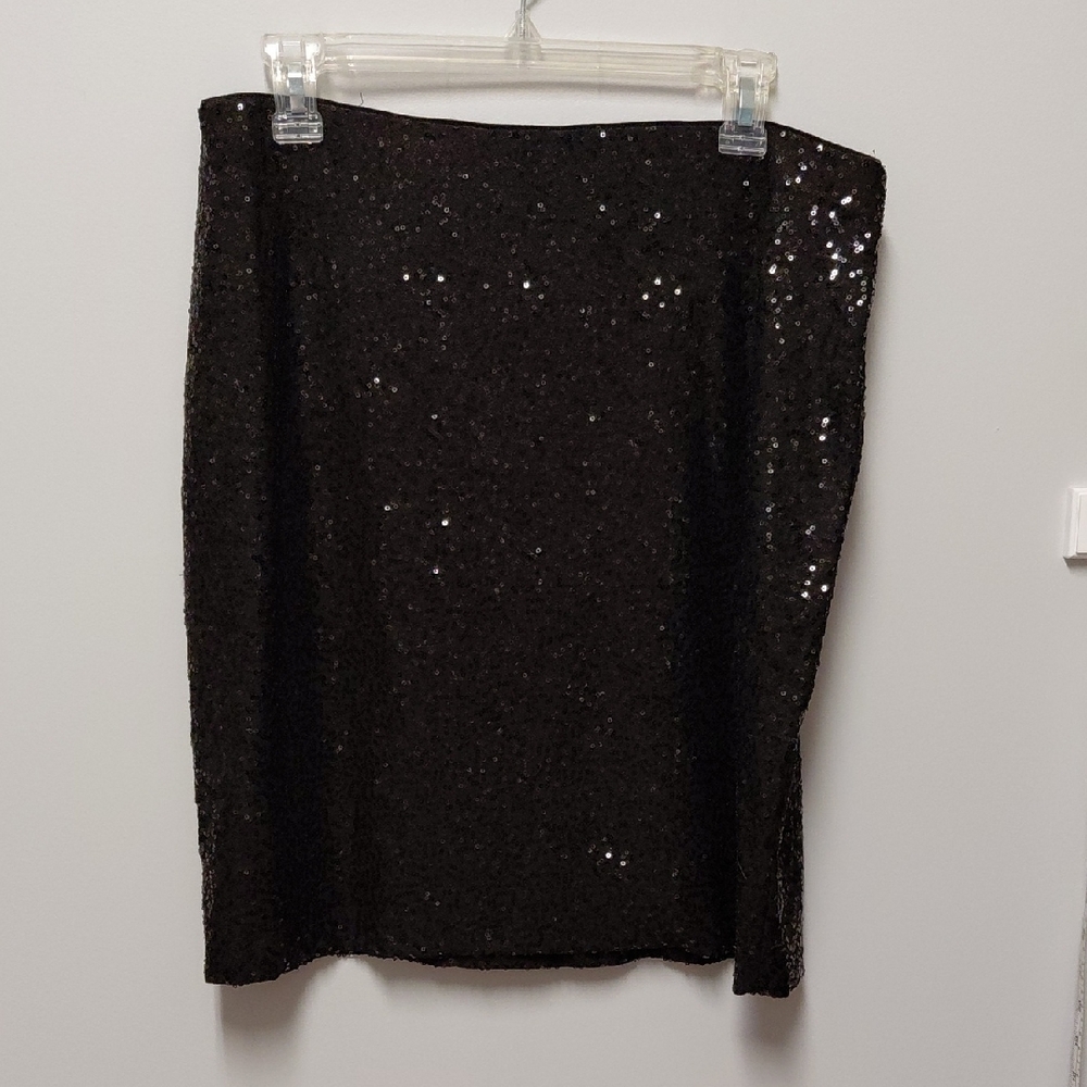 Cache Black Sequin Pencil Skirt, Size Medium NWT